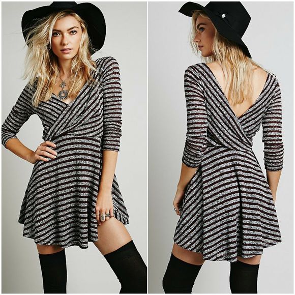 Free People Dresses & Skirts - Free People Maverick Dress Red Gray Stripe Knit